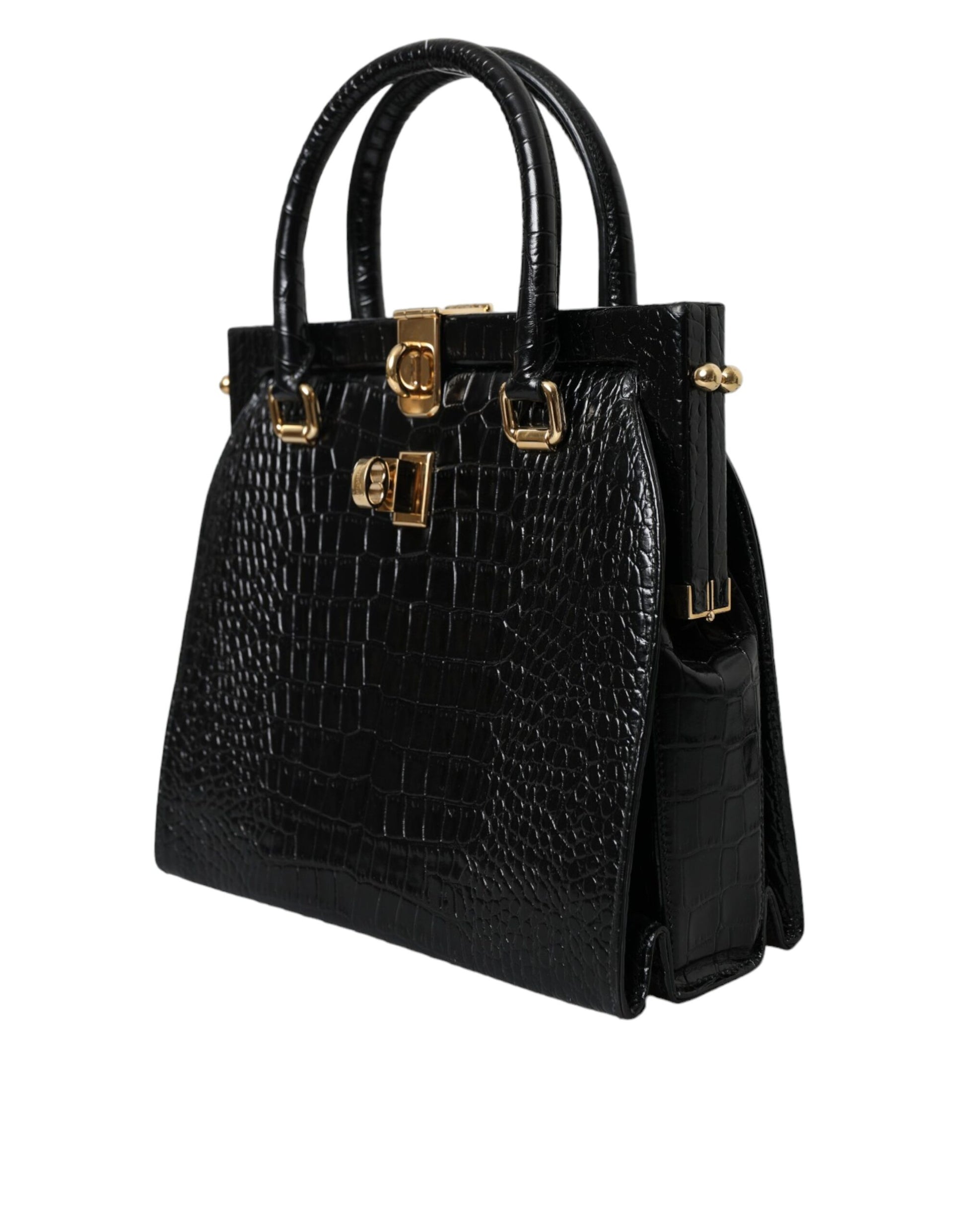 Black Exotic Leather Top Handle Tote Women Bag