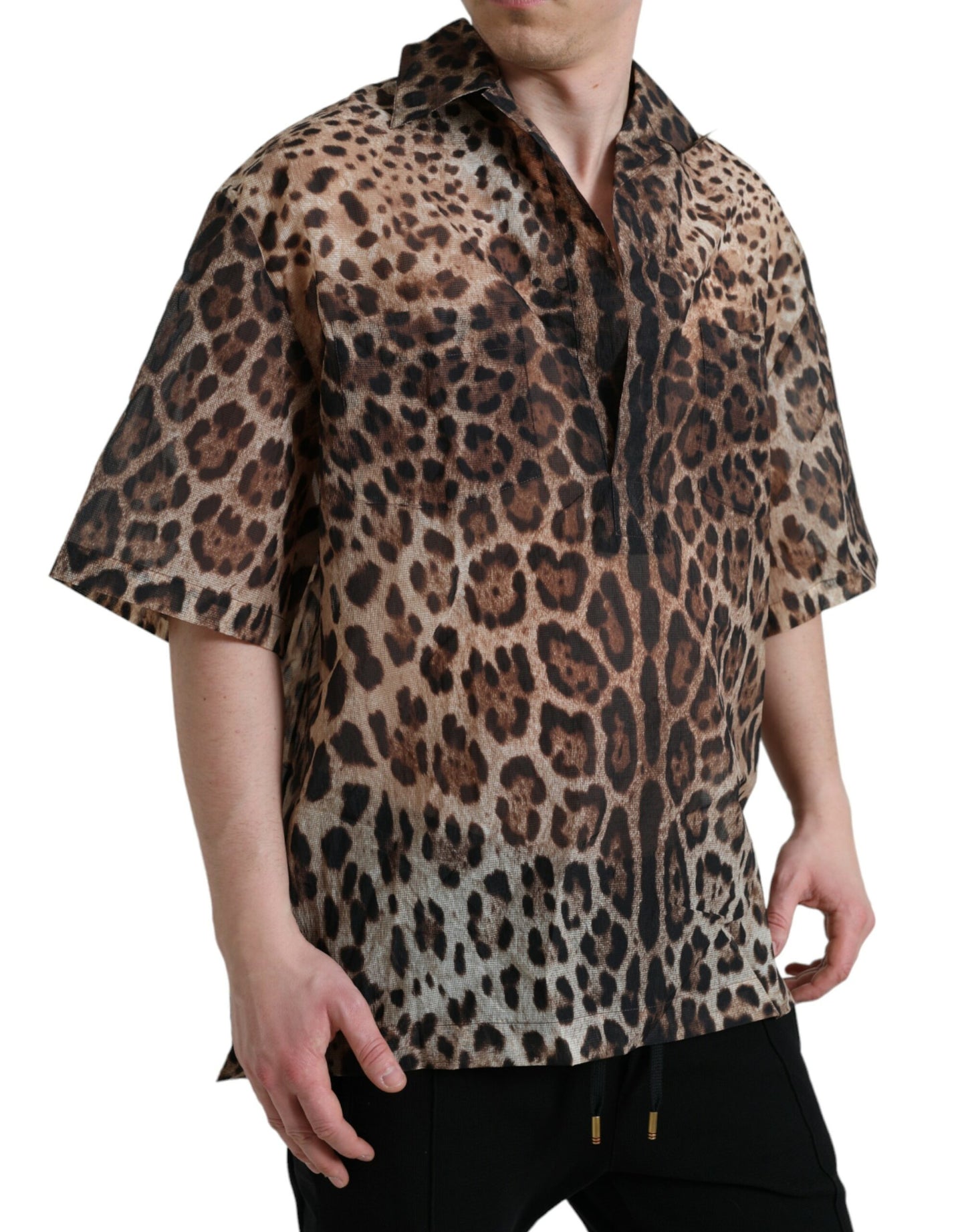 Brown Leopard Button Down Casual Shirt