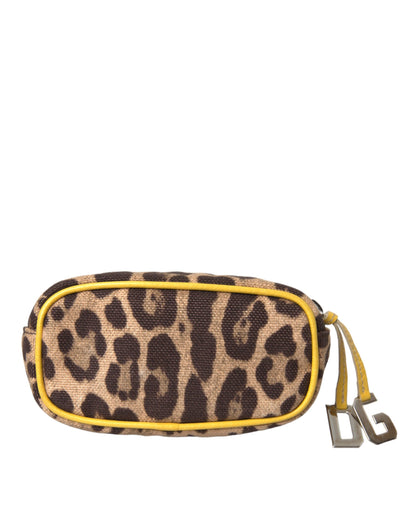 Brown Leopard Canvas Hand Pouch Clutch DG Logo Bag