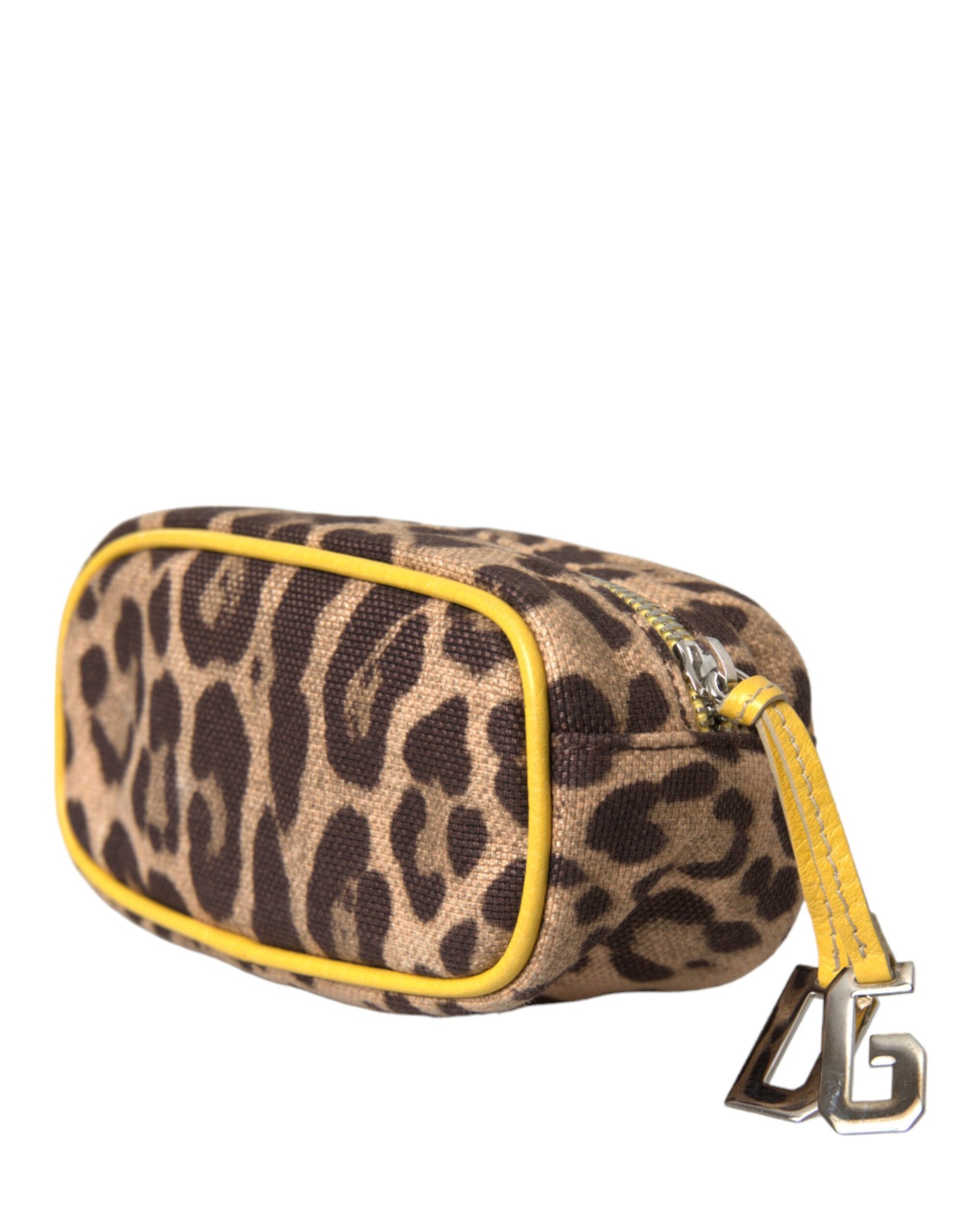 Brown Leopard Canvas Hand Pouch Clutch DG Logo Bag