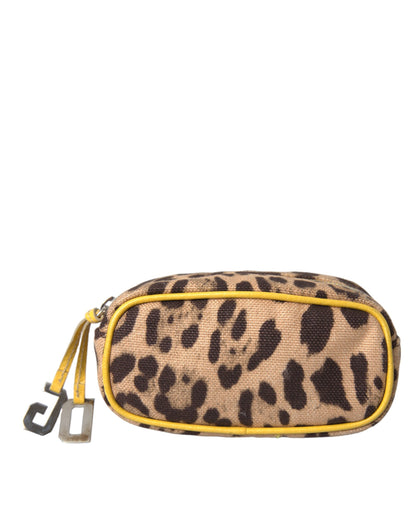 Brown Leopard Canvas Hand Pouch Clutch DG Logo Bag