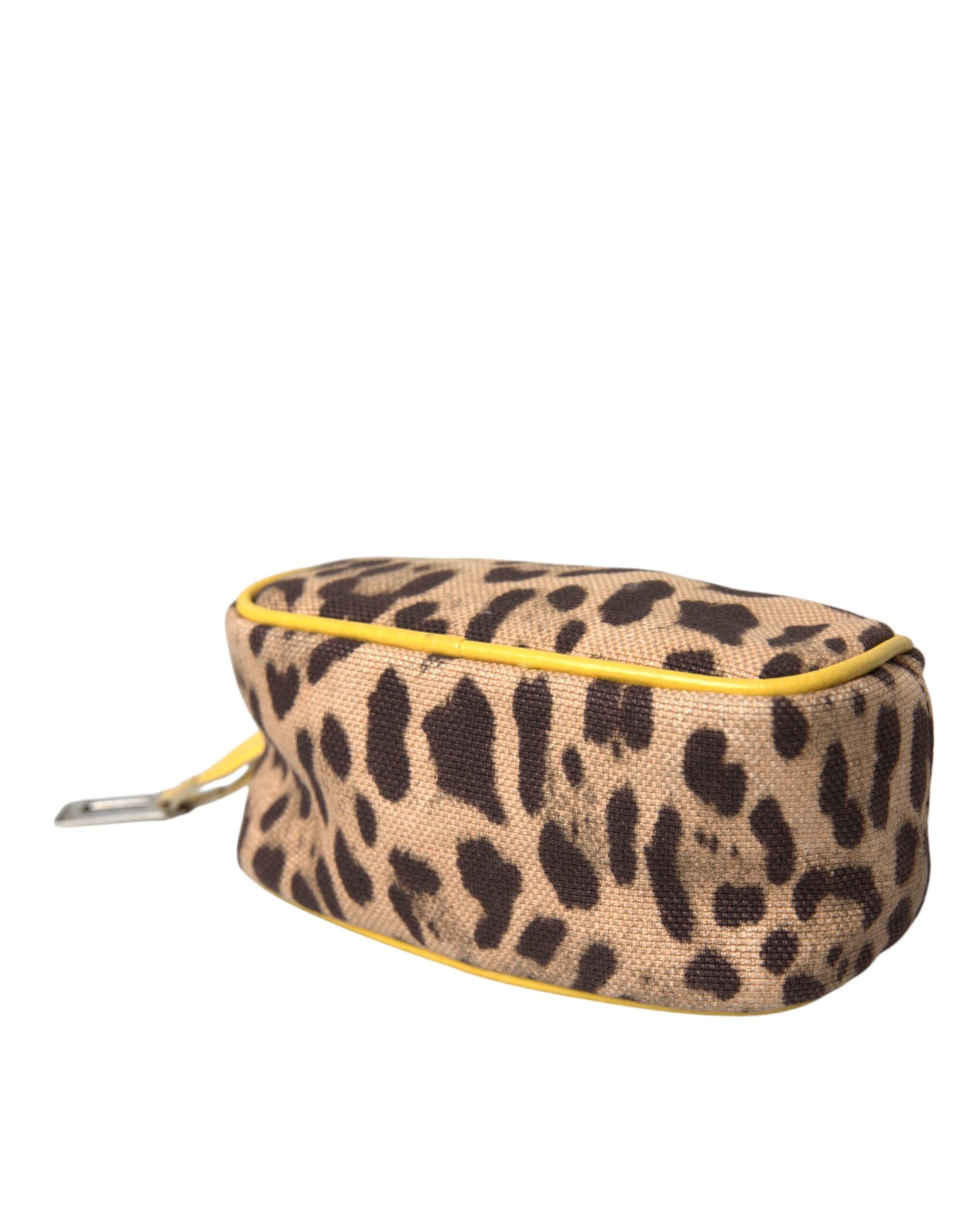 Brown Leopard Canvas Hand Pouch Clutch DG Logo Bag