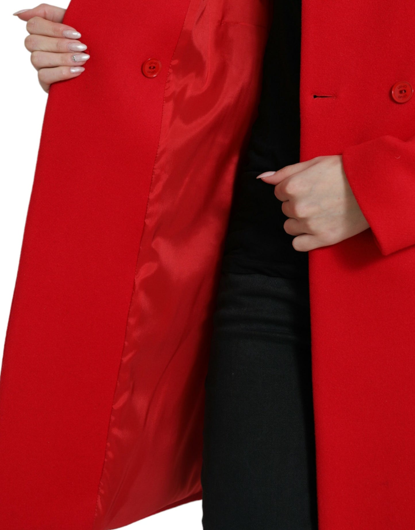 Elegant Red Double Breasted Long Coat