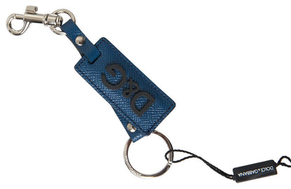 Elegant Blue Leather Keychain with Silver Accents