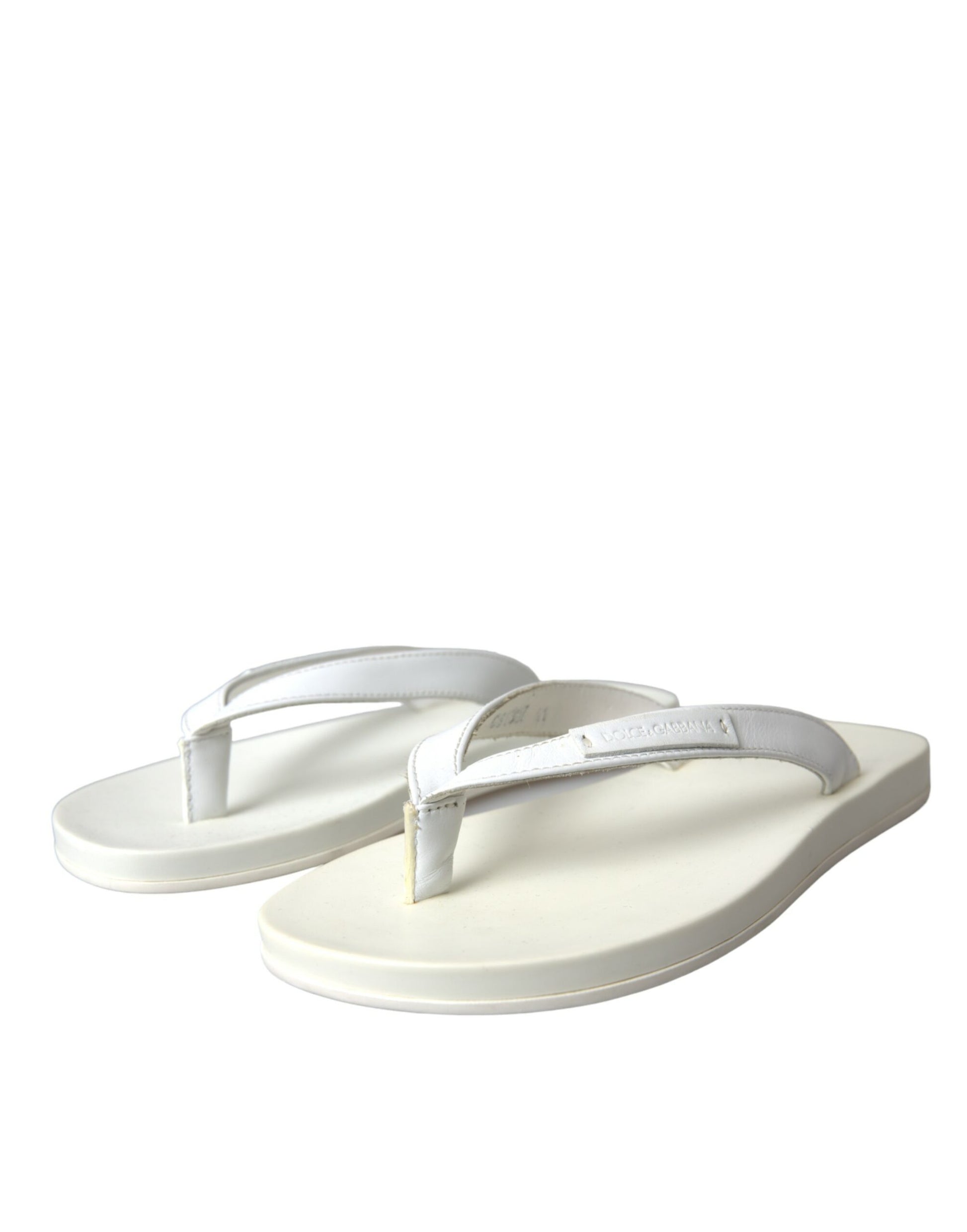 White Calfskin Leather Slip On Flip Flop Shoes