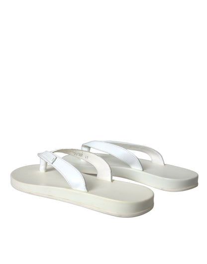 White Calfskin Leather Slip On Flip Flop Shoes