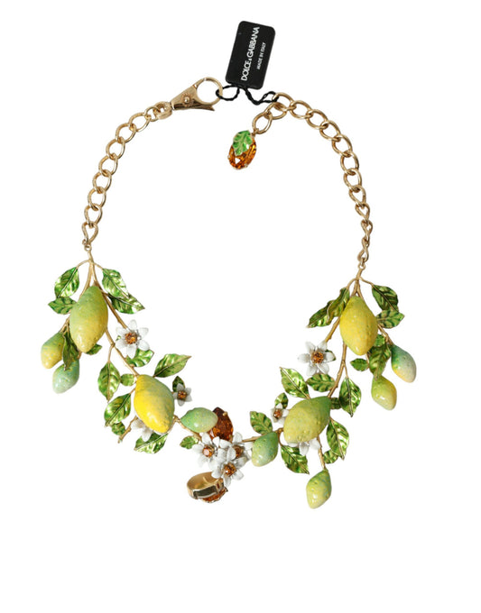 Gold Brass Chain Crystal Lemon Lily Pendant Necklace