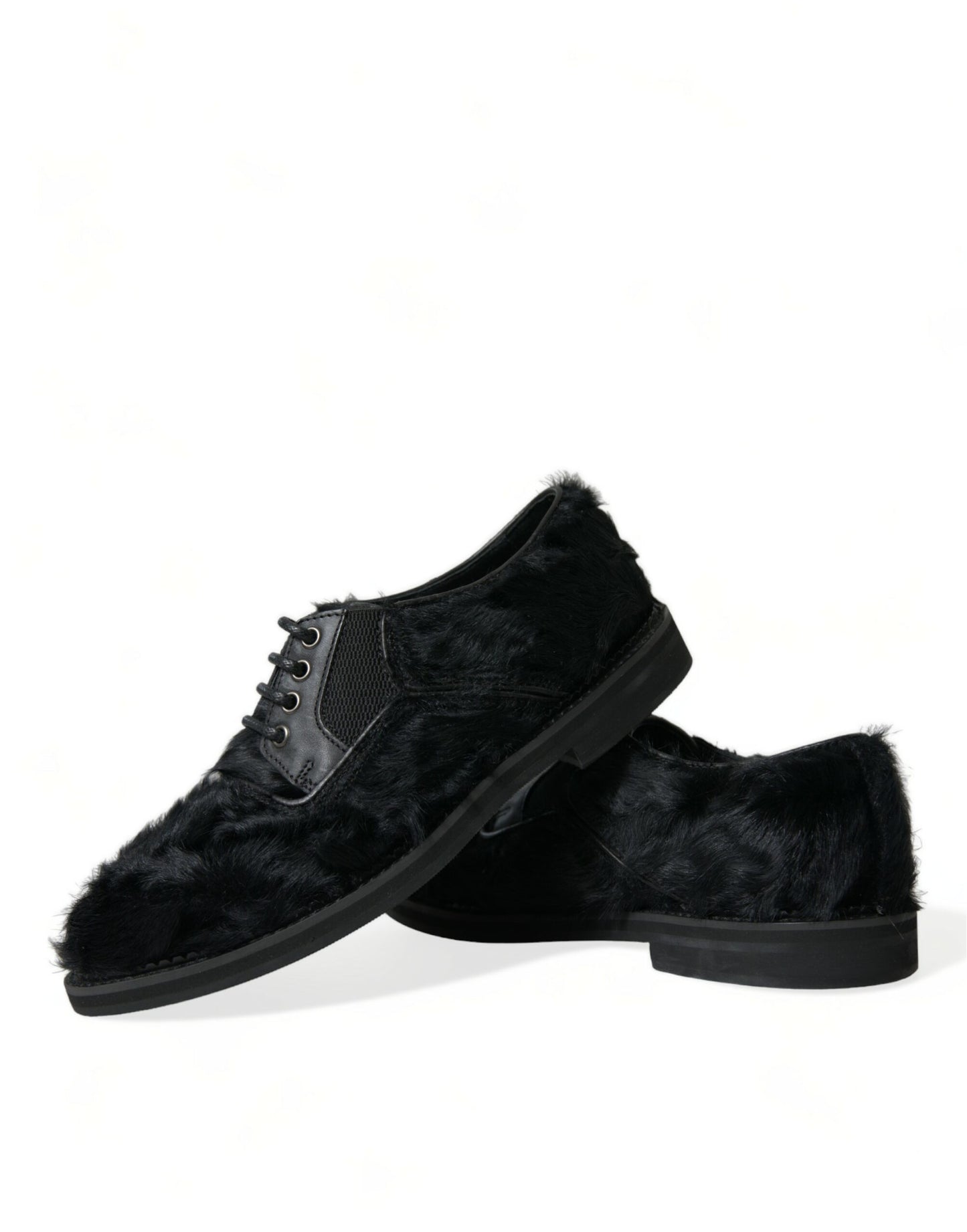 Elegant Black Fur Derby Dress Shoes for Men