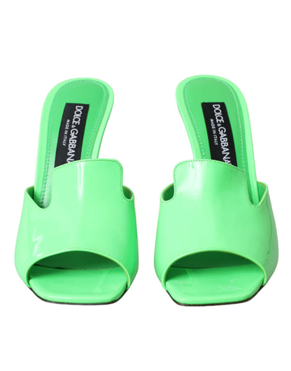 Neon Green Leather Logo Heels Sandals Shoes