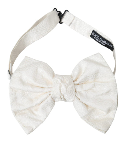 White Textured Cotton Adjustable Neck Bow Tie