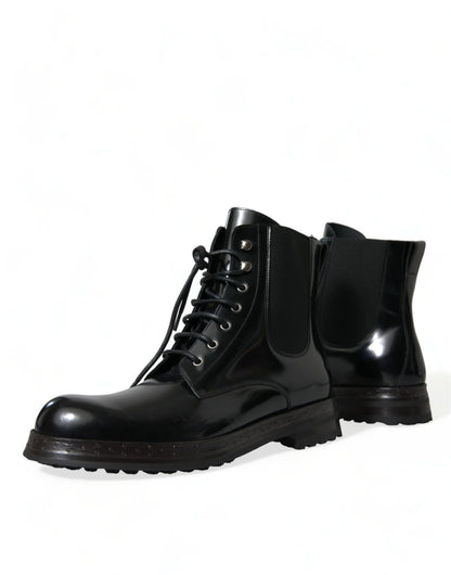 Elegant Black Leather Mid Calf Men's Boots