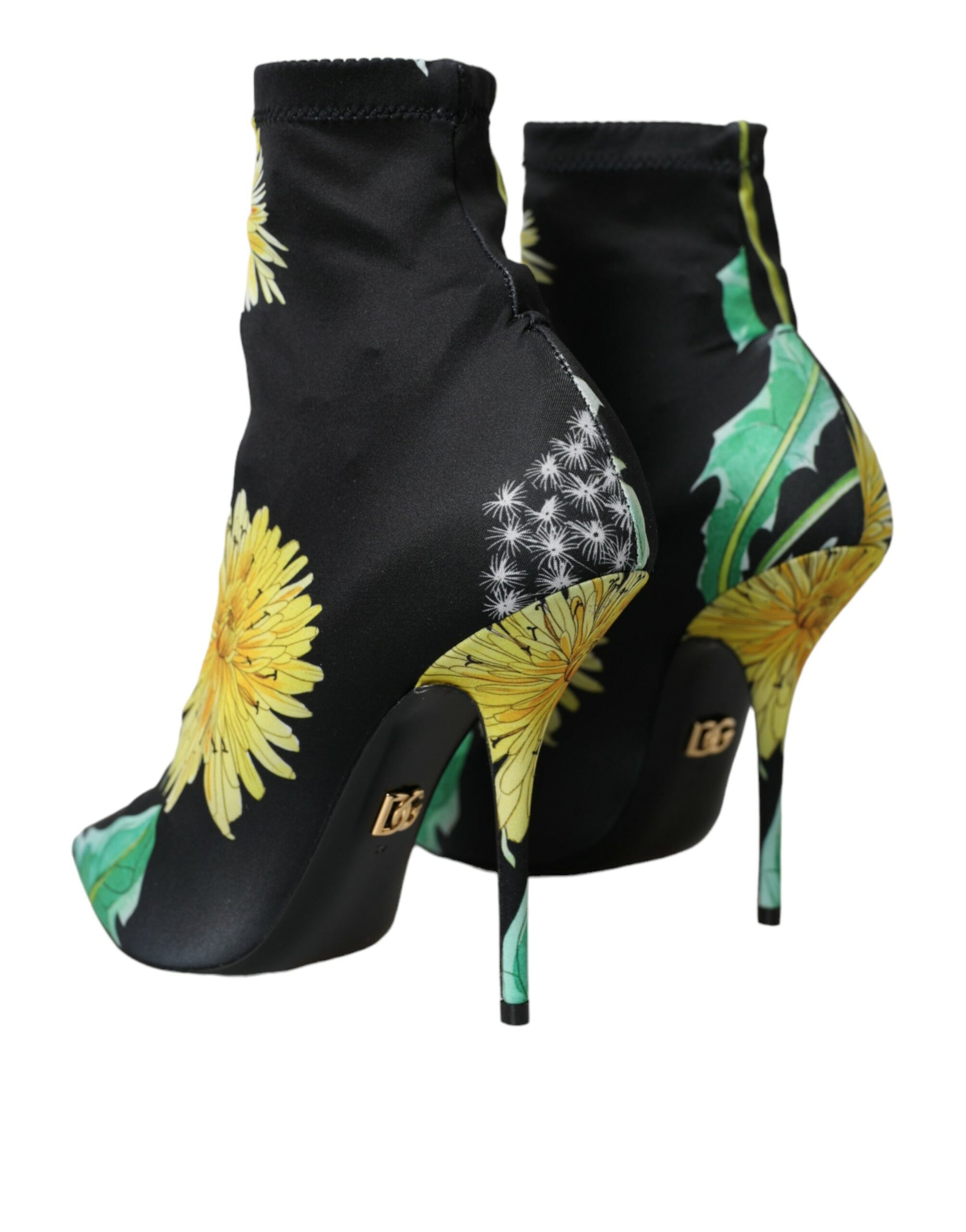 Black Floral Jersey Stretch Ankle Boots Shoes
