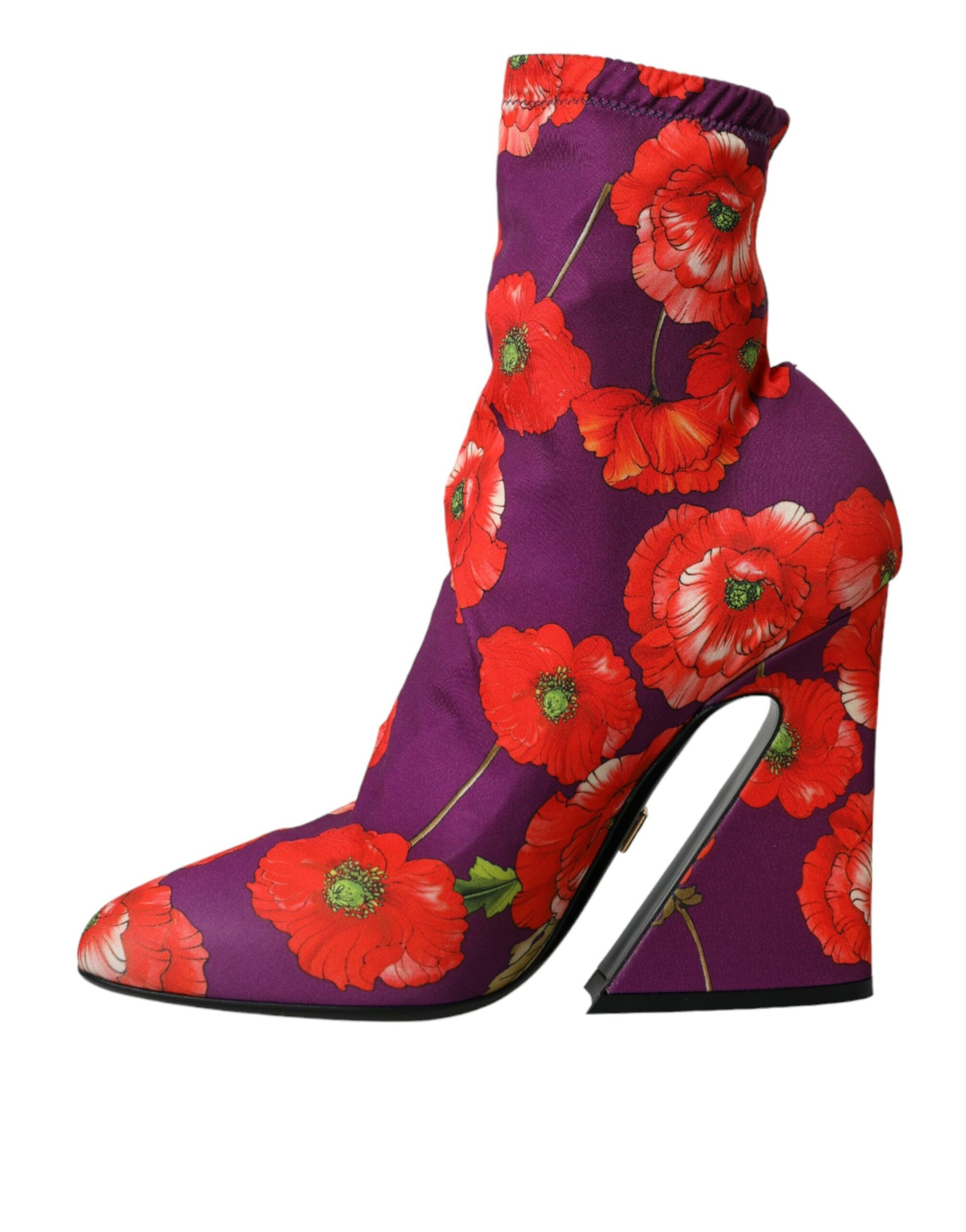 Purple Floral Jersey Stretch Boots Shoes