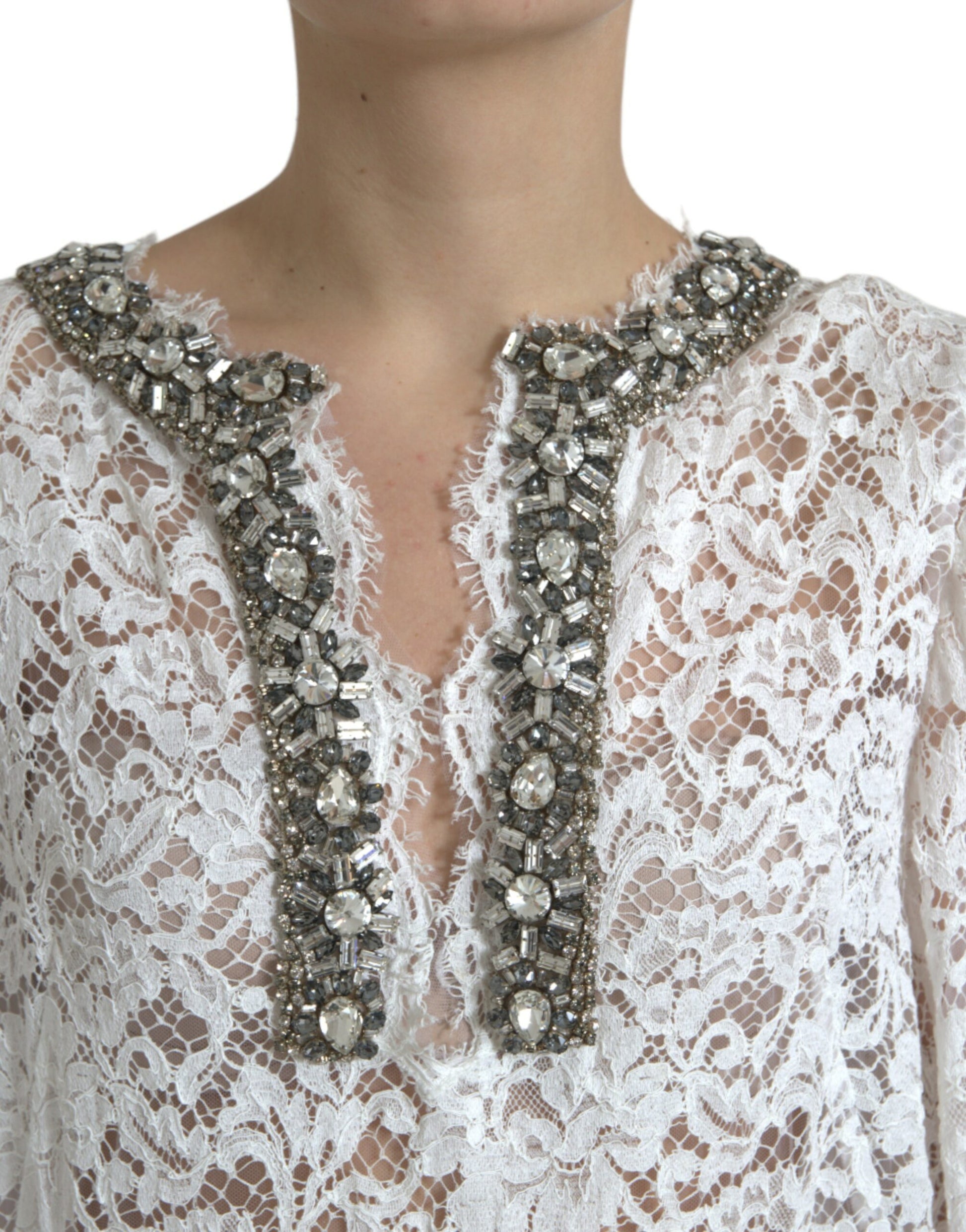 Elegant White Shift Dress with Crystal Embellishment