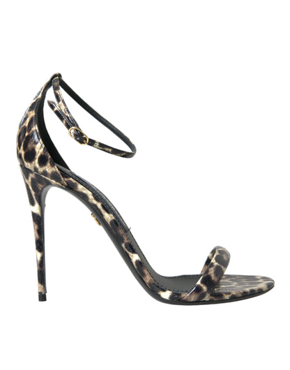 Brown Leopard Leather Heels Sandals Shoes