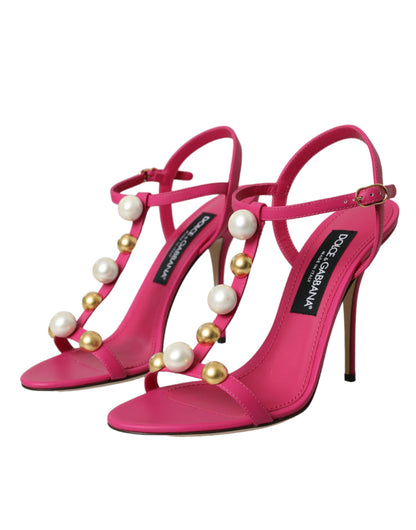 Pink Embellished Leather Sandals Heels Shoes