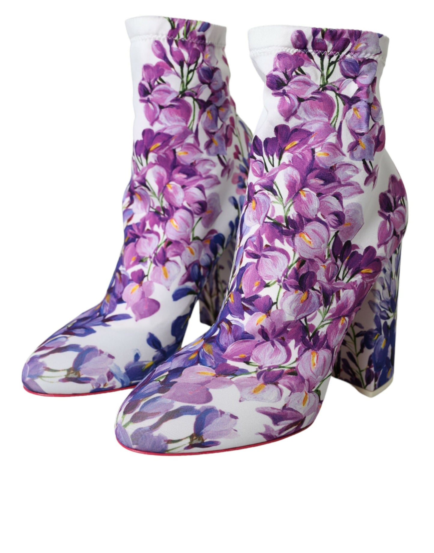 White Floral Jersey Stretch Boots Shoes