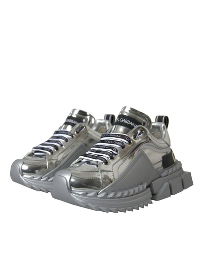 Silver Leather Super Queen Sneakers Shoes