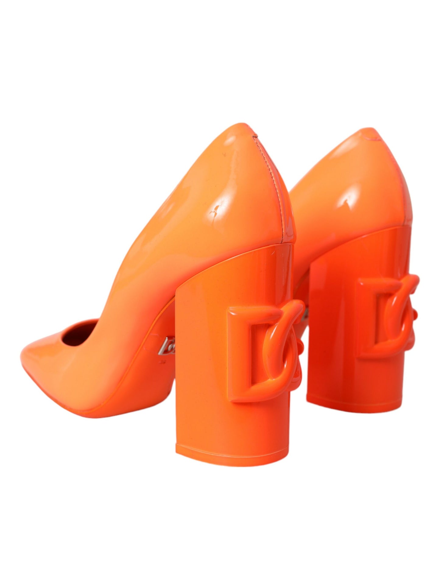 Orange Patent Leather Logo Heels Pumps Shoes