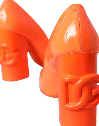 Orange Patent Leather Logo Heels Pumps Shoes