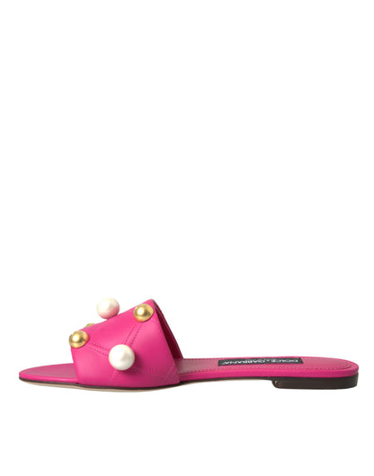 Pink Embellished Leather Flats Sandals Shoes
