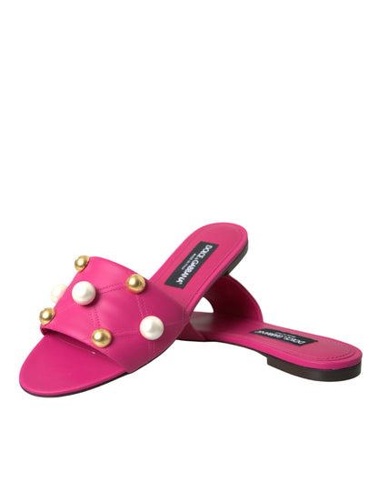Pink Embellished Leather Flats Sandals Shoes