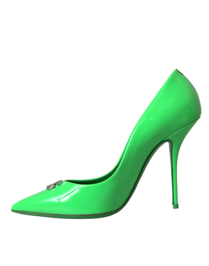 Neon Green Patent Leather Logo Pumps Shoes