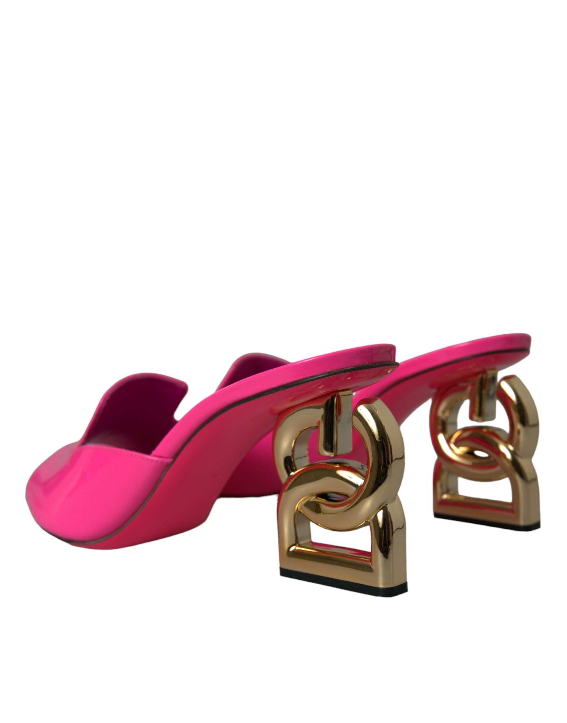 Neon Pink Leather Logo Heels Sandals Shoes