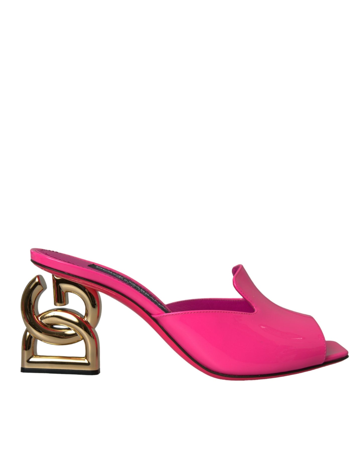 Neon Pink Leather Logo Heels Sandals Shoes