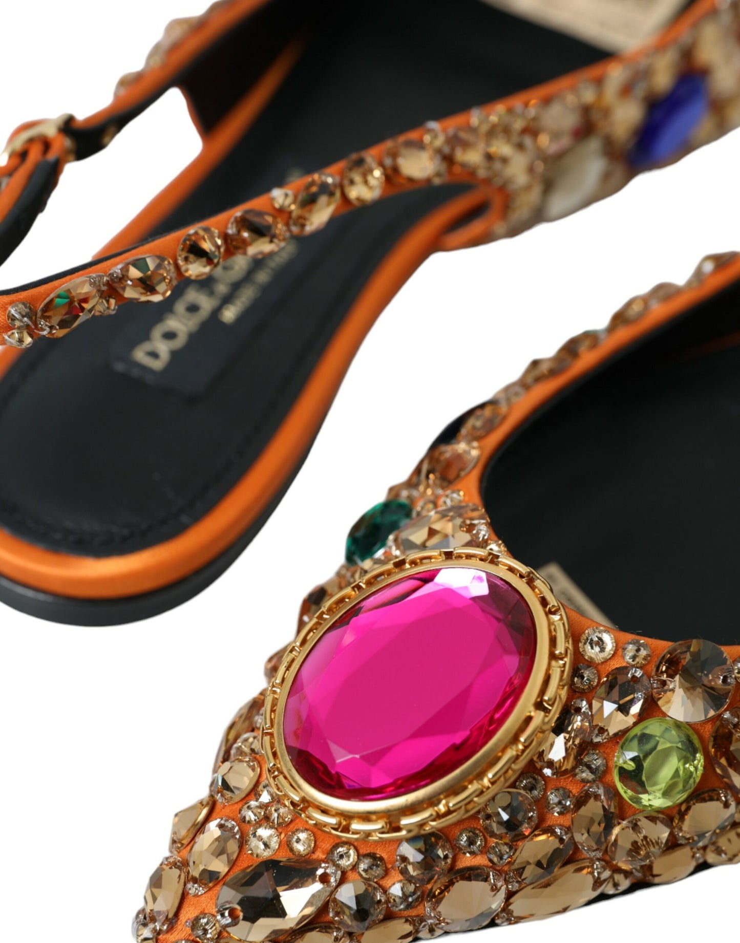 Orange Satin Crystals Flats Sandals Shoes