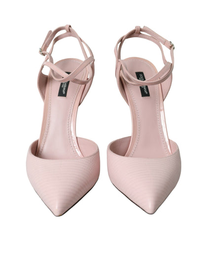 Pink Leather Ankle Strap Heels Pumps Shoes