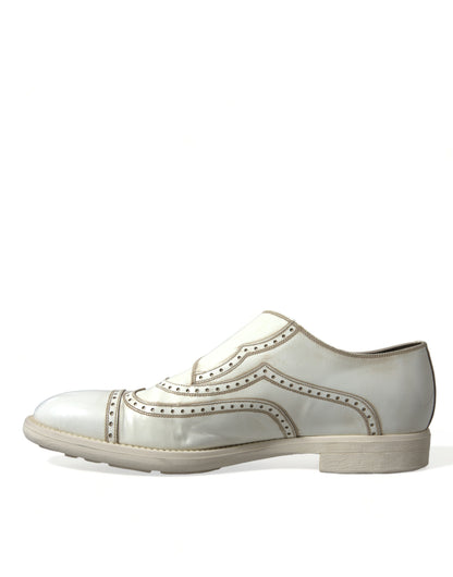 Elegant White Leather Derby Dress Shoes