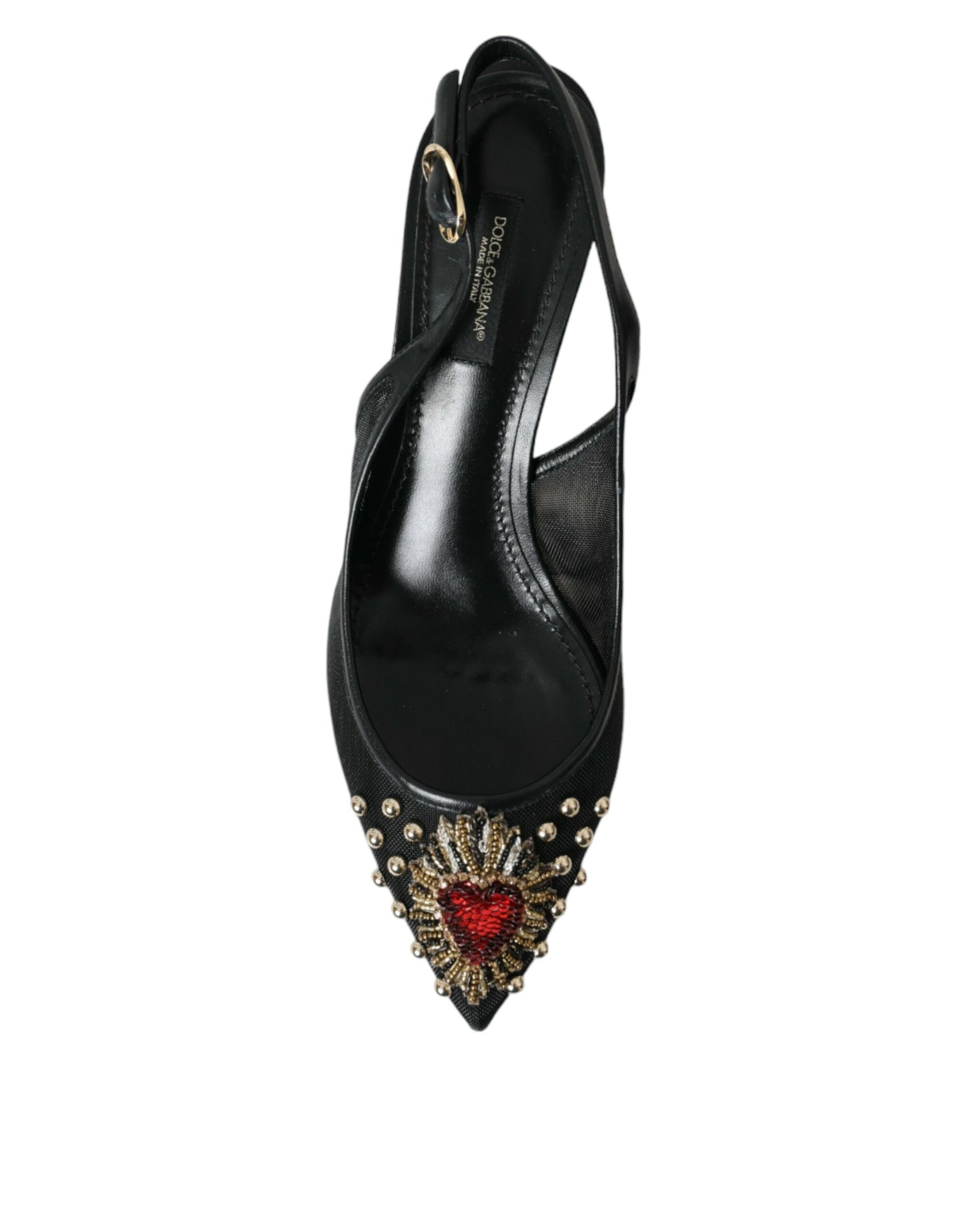 Black Mesh Embellished Heel Slingbacks Shoes