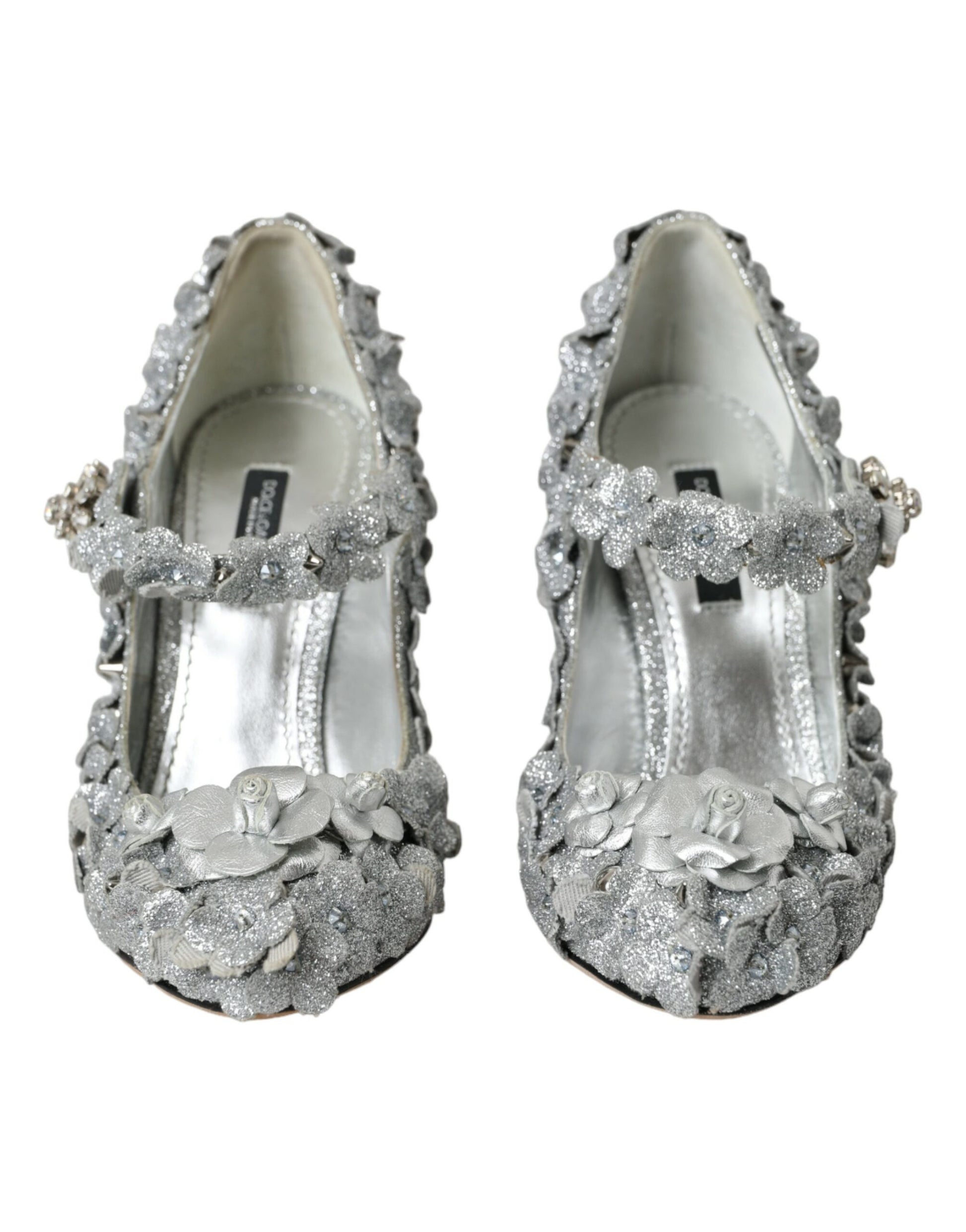 Silver Floral Crystal Mary Jane Pumps Shoes