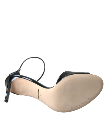 Black KEIRA Leather Heels Sandals Shoes