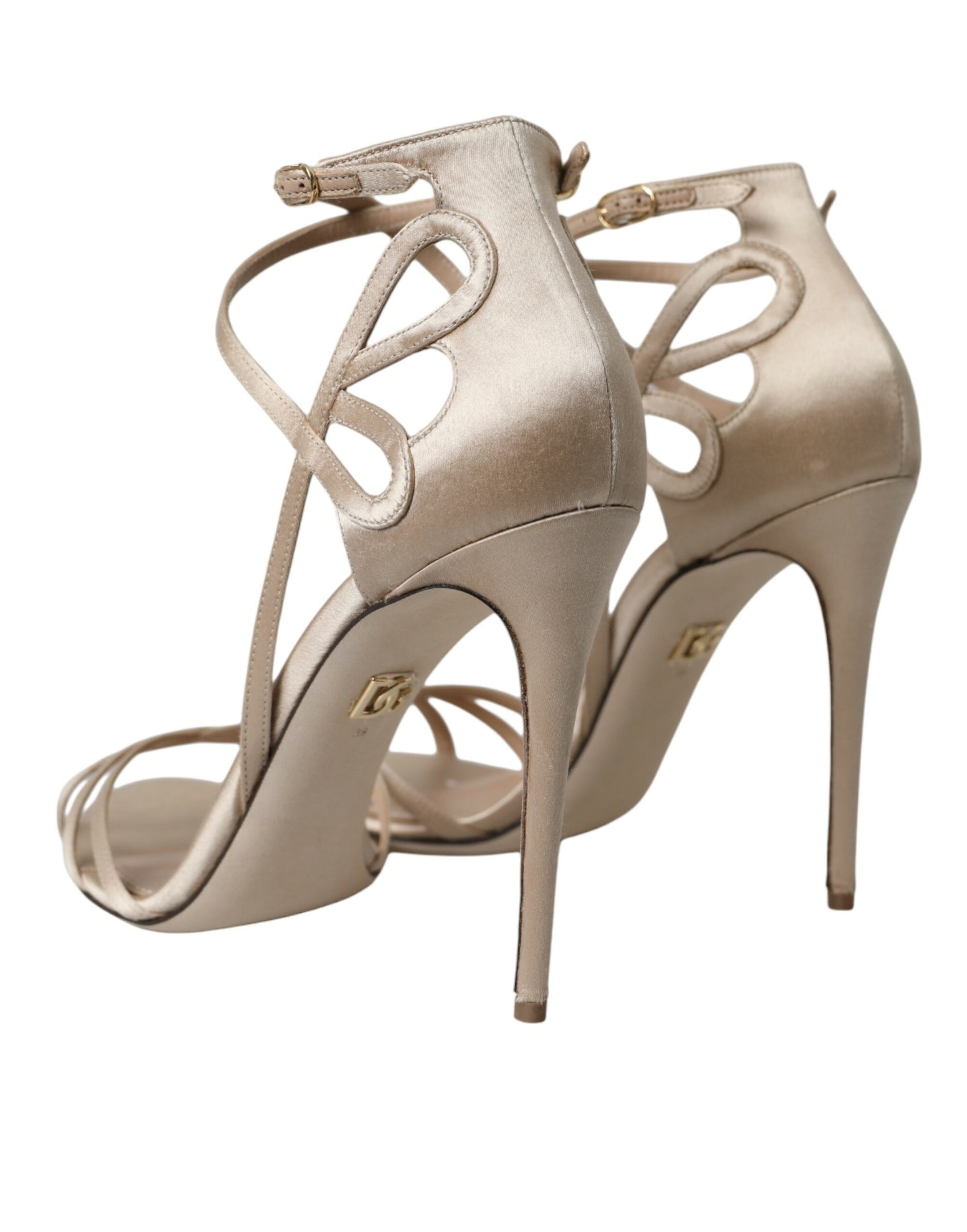 Beige Leather Strappy Heels Sandals Shoes