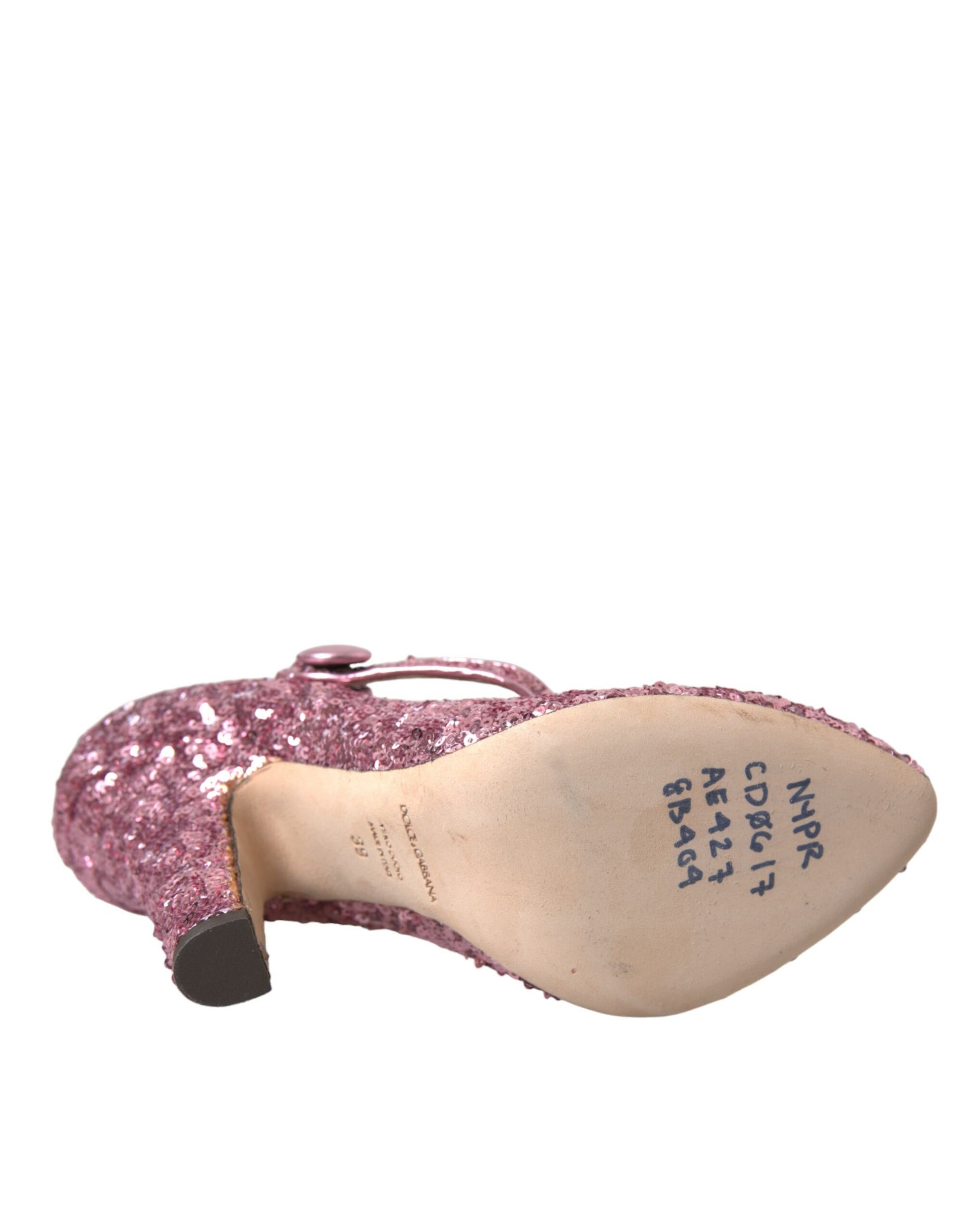 Pink Sequin Mary Jane Pumps High Heels Shoes