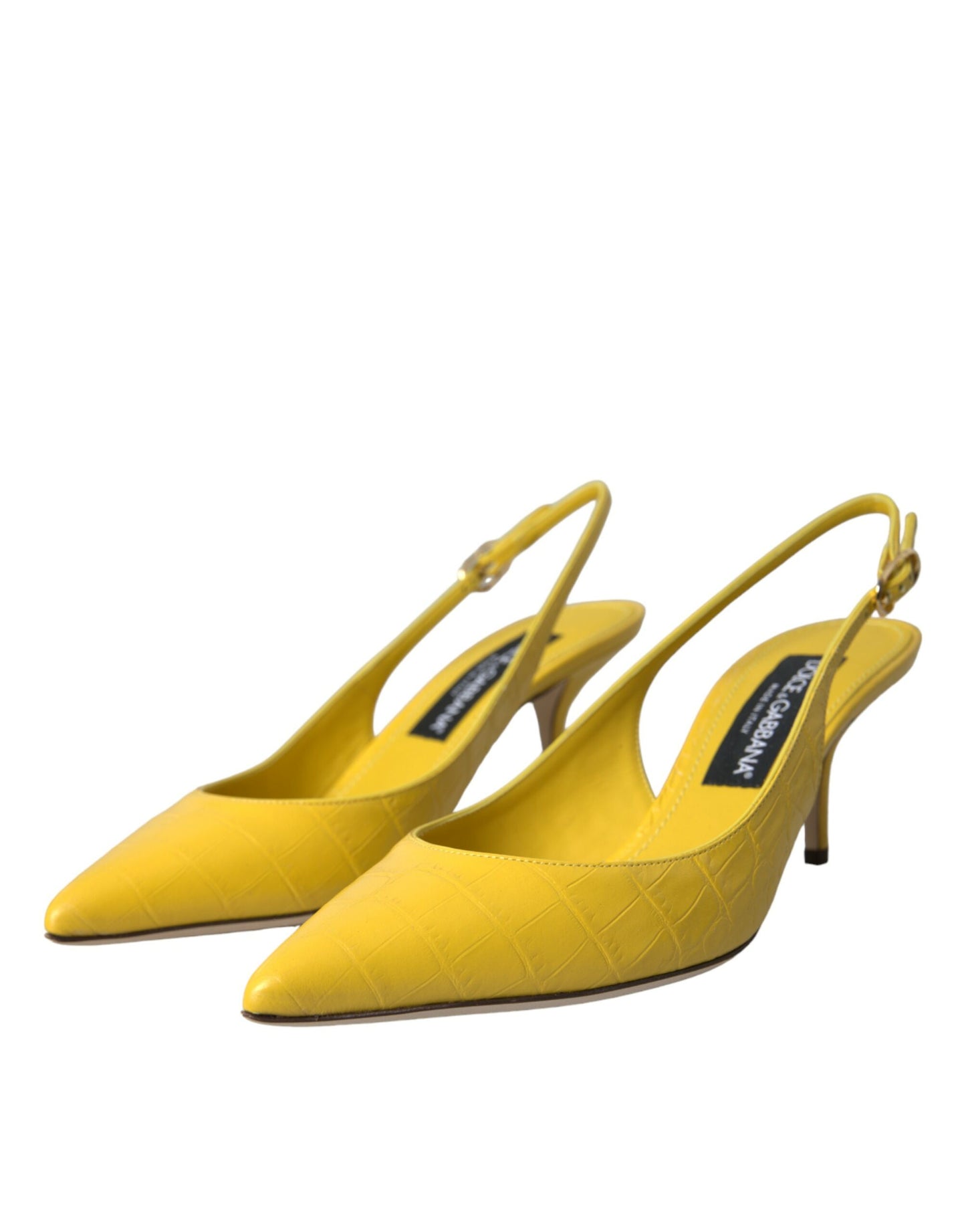 Yellow Leather Slingbacks Heels Shoes
