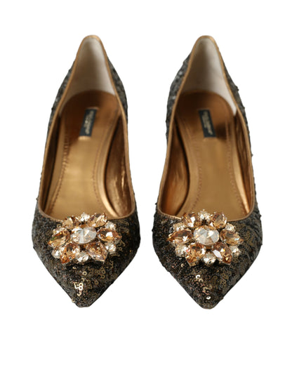 Gold Sequin Crystals Bellucci Heels Pumps Shoes