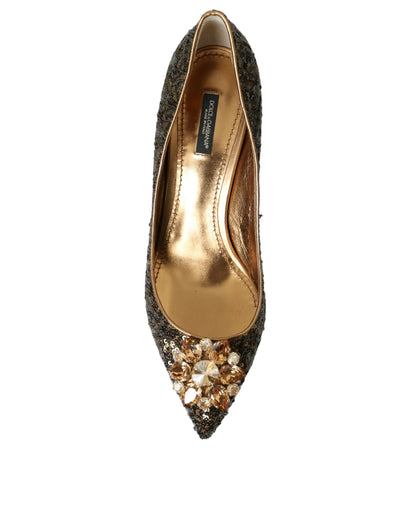 Gold Sequin Crystals Bellucci Heels Pumps Shoes