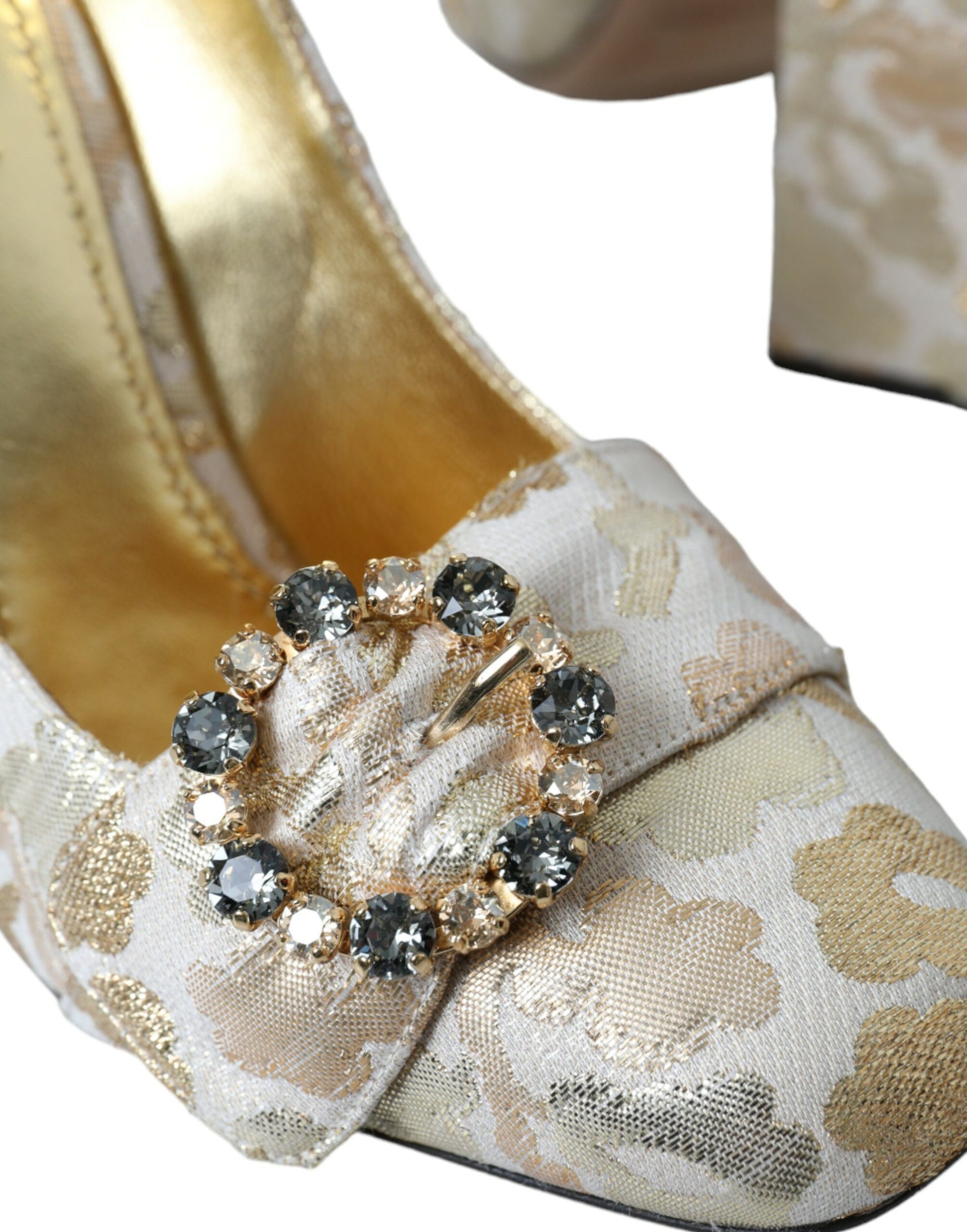 Gold Jacquard Crystals Heels Pumps Shoes