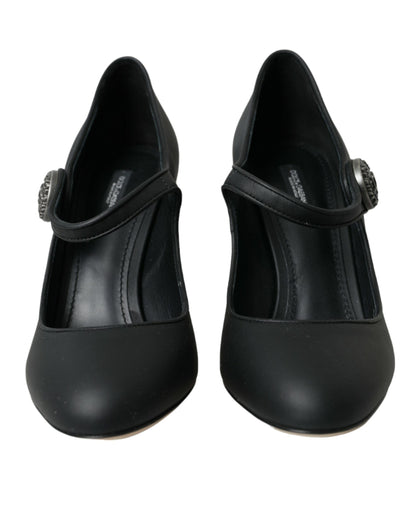 Black Leather Mary Jane Pumps Heels Shoes