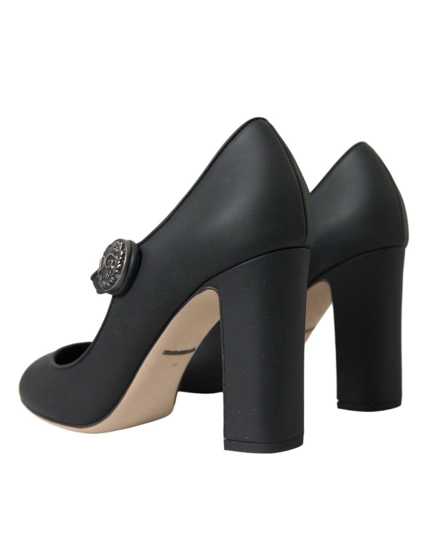Black Leather Mary Jane Pumps Heels Shoes
