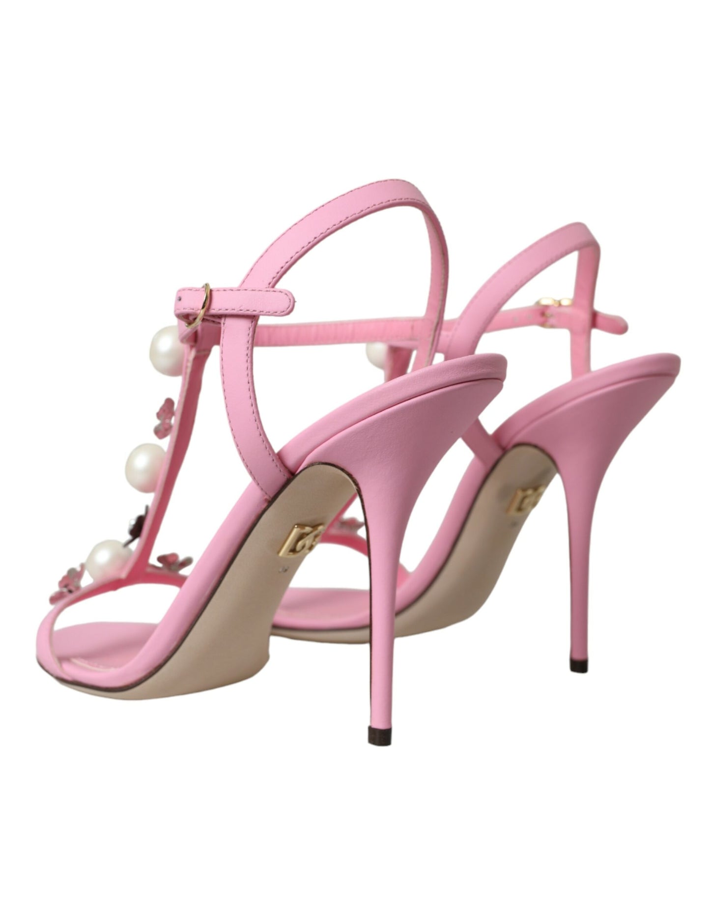 Pink Leather Embellished Heels Sandals Shoes