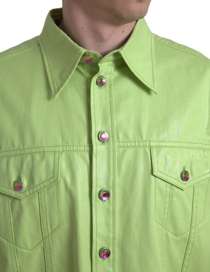 Elegant Light Green Cotton Button Down Shirt