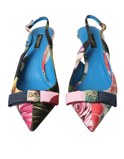 Multicolor Floral Patchwork Slingbacks Shoes