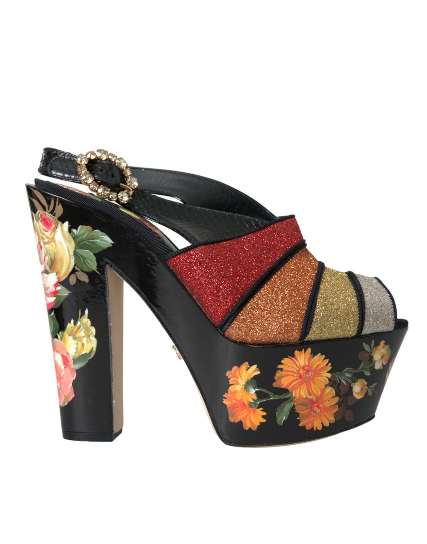 Multicolor Floral Crystal Platform Sandals Shoes