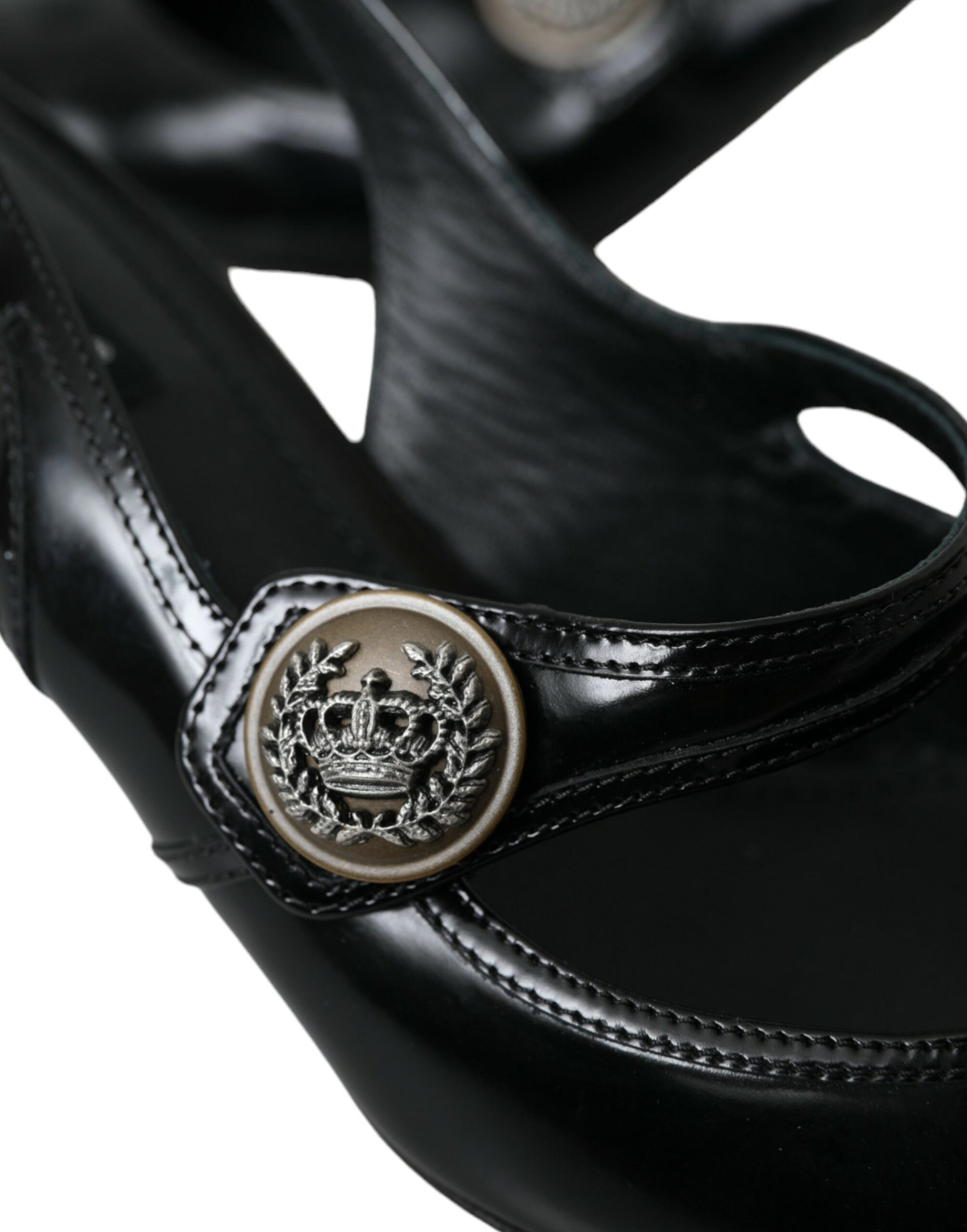 Black Leather Embellished Slingbacks Shoes