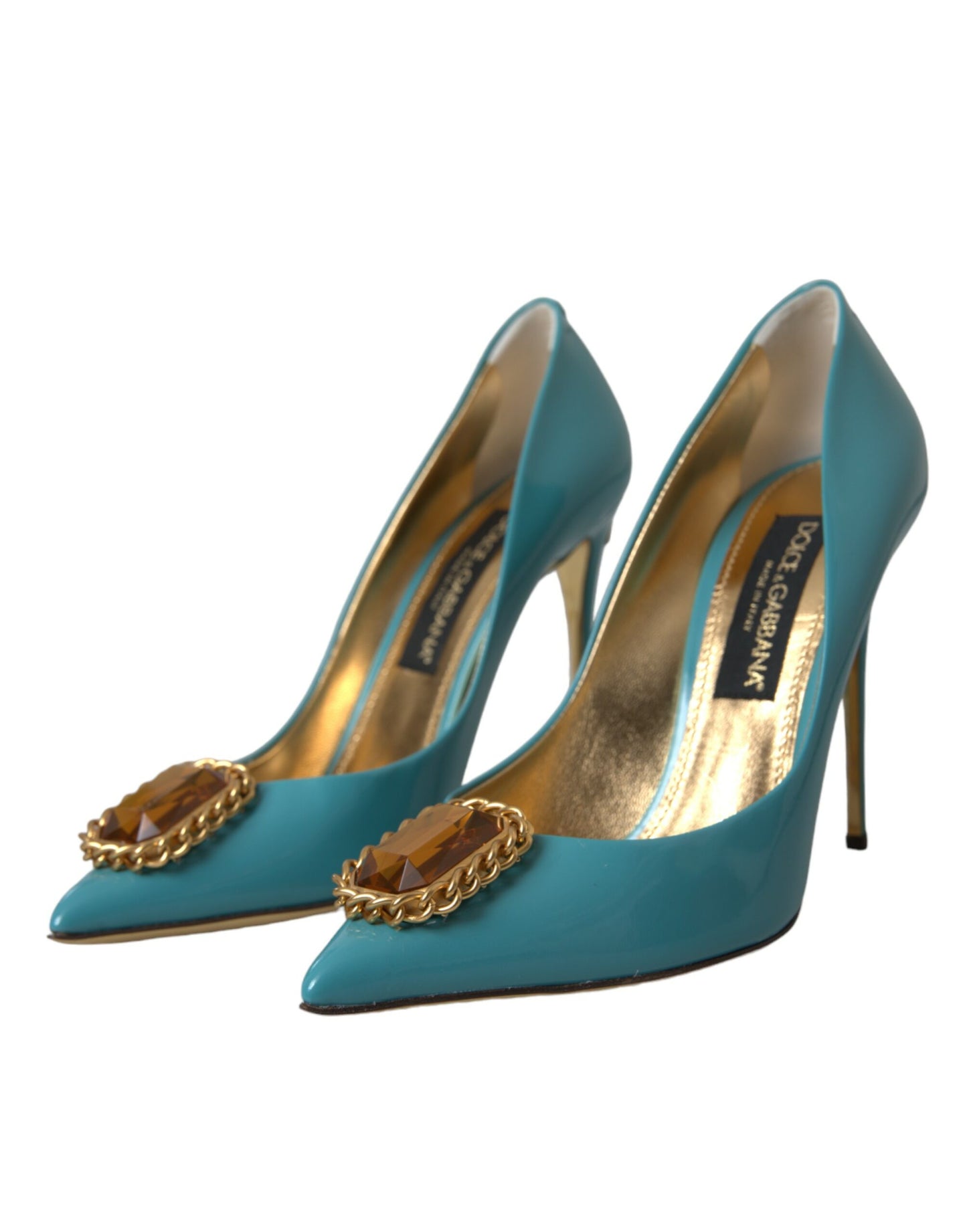 Blue Gold Leather Crystals Heels Pumps Shoes