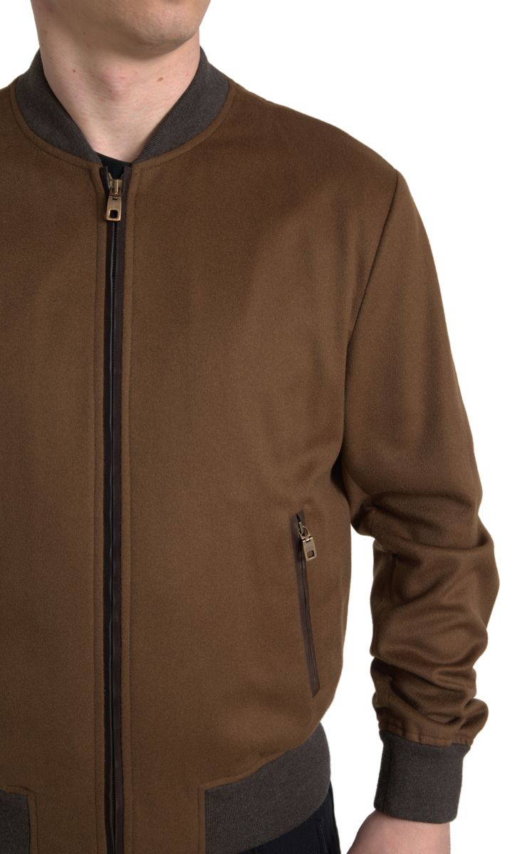 Elegant Brown Cashmere Bomber Jacket